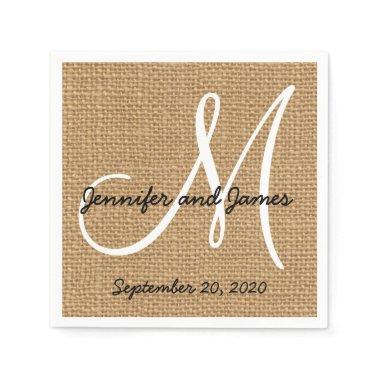 Burlap Rustic Monogram Paper Napkins