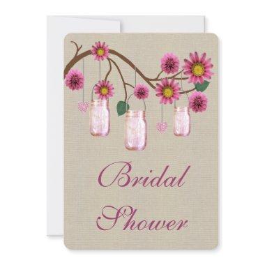 Burlap Rustic Pink Mason Jars  Invite