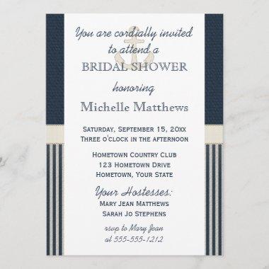 Burlap Ship's Anchor Nautical Stripe Bridal Shower Invitations