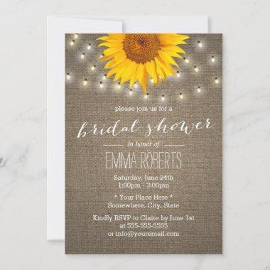 Burlap Sunflower & String Lights Bridal Shower Invitations