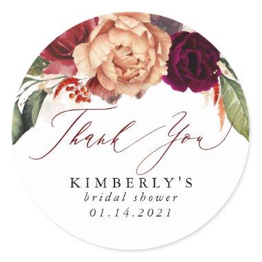 Burnt Orange and Burgundy Red Floral Fall Classic Round Sticker