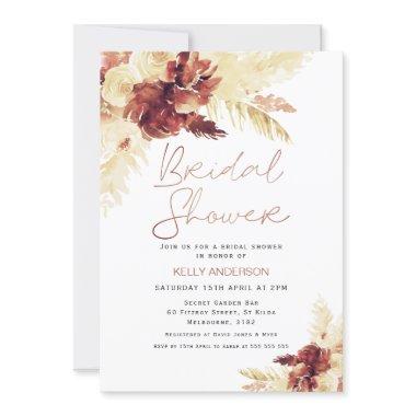 Burnt Orange Boho Pampas Grass Bridal Shower Invitations