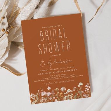 Burnt Orange Boho Wildflower Bridal Shower Invitations
