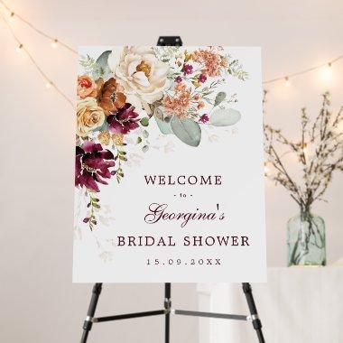 Burnt Orange Burgundy Flower Bridal Shower Welcome Foam Board