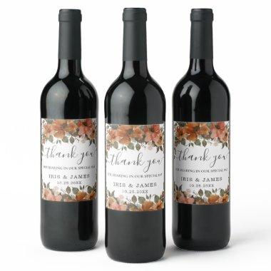 Burnt Orange Copper Terracotta Floral Fall Wedding Wine Label