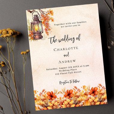 Burnt orange fall florals boho luxury wedding Invitations