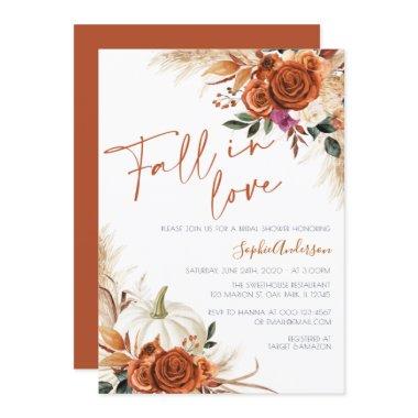 Burnt Orange Fall in Love Boho Bridal Shower Invitations