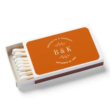 Burnt Orange Floral Botanical Wedding Couple Name Matchboxes