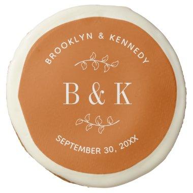 Burnt Orange Floral Botanical Wedding Couple Name Sugar Cookie