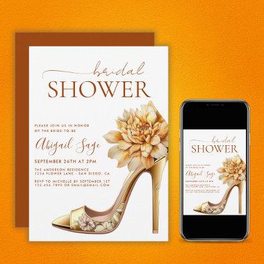 Burnt Orange High Heel Yellow Floral Bridal Shower Invitations