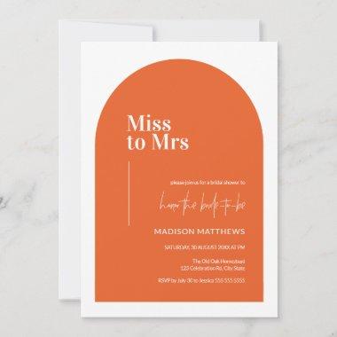 Burnt Orange Minimal Arch Miss Mrs Bridal Shower Invitations