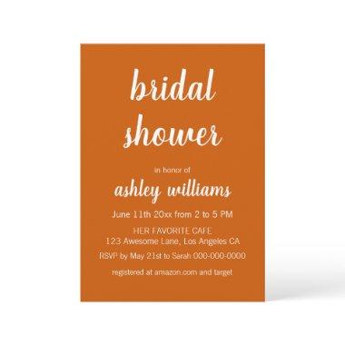 Burnt Orange Modern Elegant Bridal Shower Invitations