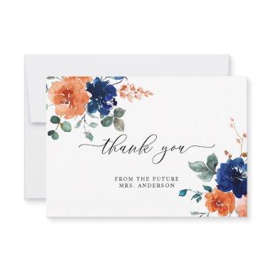 Burnt Orange Navy Floral Watercolor  Thank You