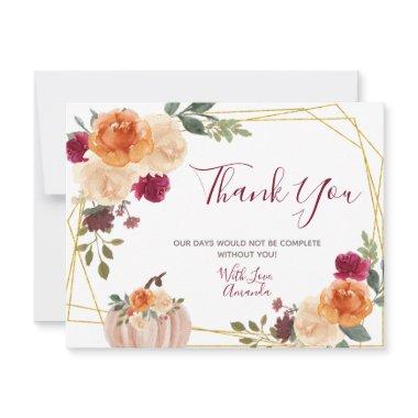Burnt Orange Pumpkin Floral Bridal & Baby Shower Thank You