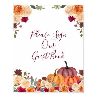 Burnt orange Pumpkin Floral Please Sign our Guest