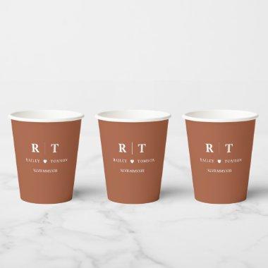 Burnt Orange Roman Numerals Monogram Wedding Paper Cups