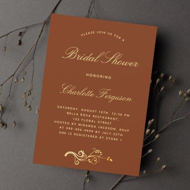 Burnt orange rust gold script