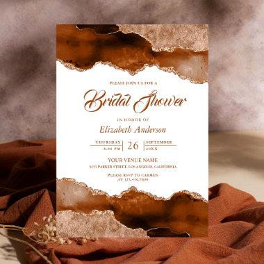 Burnt Orange Terracotta Agate Marble Bridal Shower Invitations