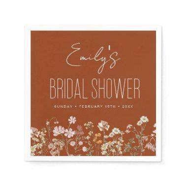 Burnt Orange Wildflower Boho Bridal Shower Napkins