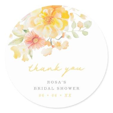 Butter Yellow Floral  Thank You Favor Classic Round Sticker
