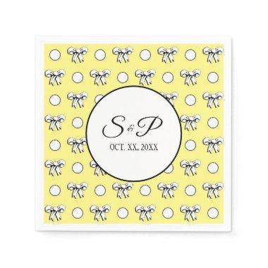 Butter Yellow Polka Dots White Bows Personalized Napkins