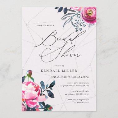 Buttercup Floral Watercolor Geo Bridal Shower Invitations