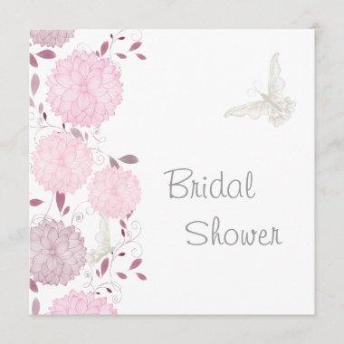 Butterflies and Pink Chrysanthems Bridal Shower Invitations