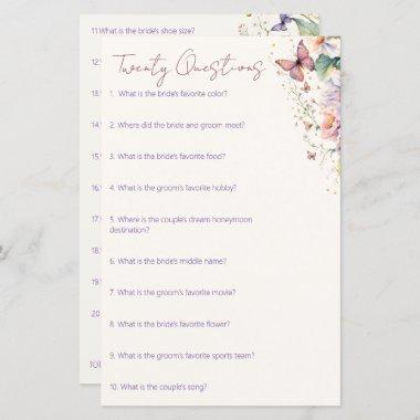 Butterflies bridal shower 20 questions game