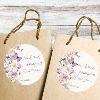 Butterflies bridal shower lavender thank you favor classic round sticker