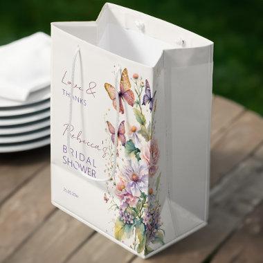 Butterflies floral bridal shower favors medium gift bag