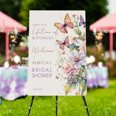 Butterflies floral bridal shower welcome sign