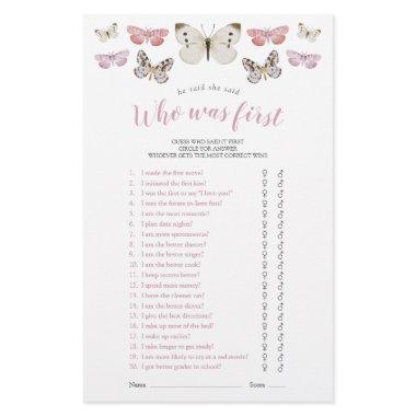 Butterflies He Said She Said Pink Shower Game