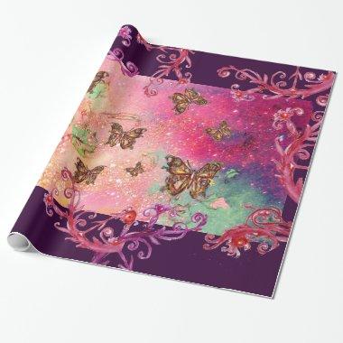 BUTTERFLIES IN PINK SPARKLES-MAGIC BUTTERFLY PLANT WRAPPING PAPER