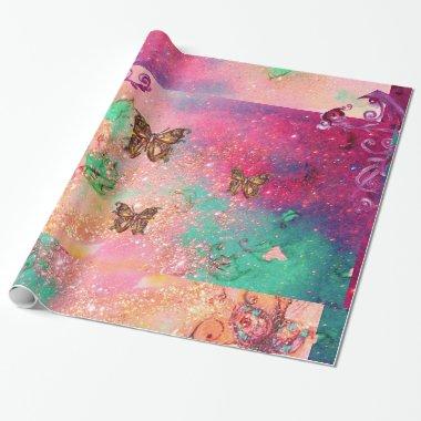 BUTTERFLIES IN PINK SPARKLES-MAGIC BUTTERFLY PLANT WRAPPING PAPER