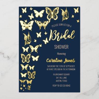Butterflies Navy Blue Gold Foil  Foil