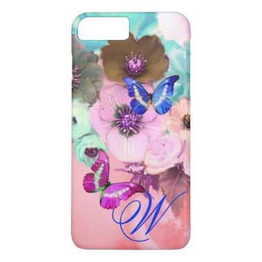 BUTTERFLIES,PINK TEAL ROSES AND ANEMONE FLOWERS iPhone 8 PLUS/7 PLUS CASE