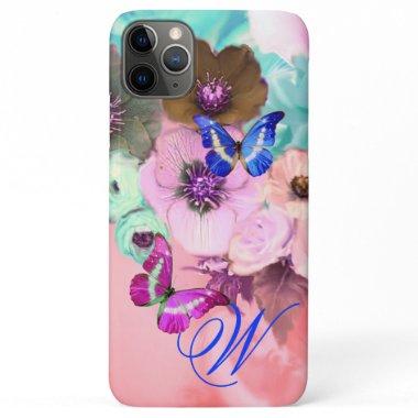 BUTTERFLIES,PINK TEAL ROSES AND ANEMONE FLOWERS iPhone 11 PRO MAX CASE