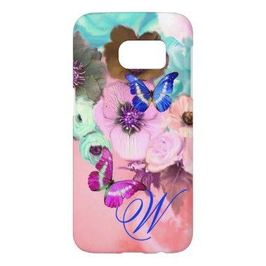 BUTTERFLIES,PINK TEAL ROSES AND ANEMONE FLOWERS SAMSUNG GALAXY S7 CASE