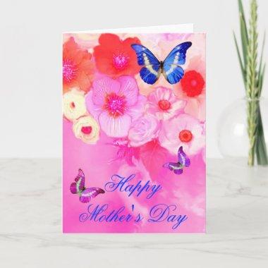 BUTTERFLIES,RED PINK ROSES AND ANEMONE FLOWERS Invitations