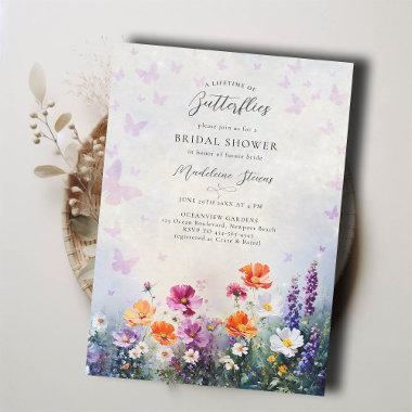 Butterflies Wildflowers Lilac Garden Bridal Shower Invitations