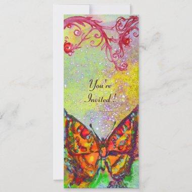 BUTTERFLY 3 ,bright red yellow purple pink sparkle Invitations