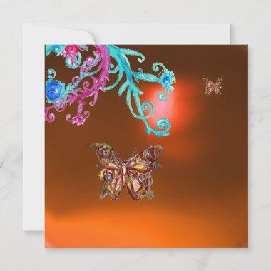 BUTTERFLY AGATE ,yellow orange blue bright pink Invitations