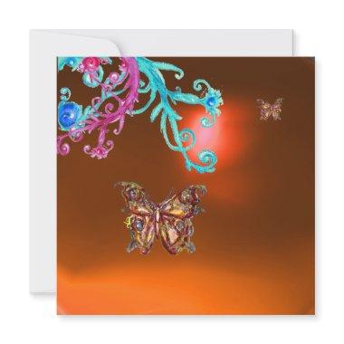 BUTTERFLY AGATE ,yellow orange blue bright pink Invitations