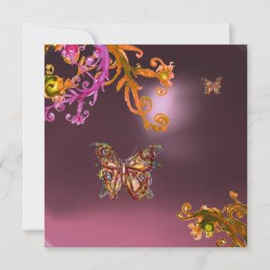 BUTTERFLY AMETHYST,purple bright pink yellow brown Invitations