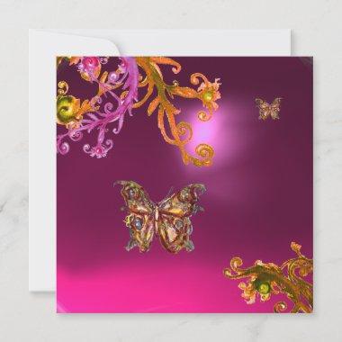 BUTTERFLY AMETHYST,purple bright pink yellow brown Invitations