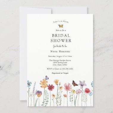 Butterfly and Blooming Wildflower Bridal Shower Invitations