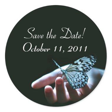 butterfly blue black save the date sticker