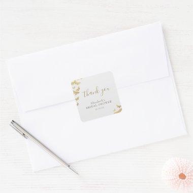 Butterfly  Gold Glitter Thank You Square Sticker