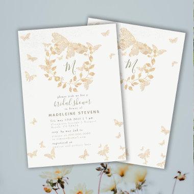 Butterfly Bridal Shower Gold Monogram Elegant Invitations