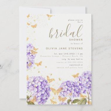 Butterfly Bridal Shower Hydrangea Gold Romantic Invitations